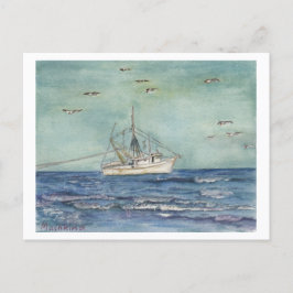 Skrimp Boat Watercolor. Vykort. Vykort