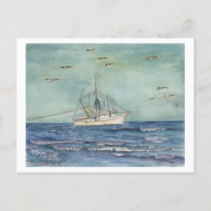 Skrimp Boat Watercolor. Vykort. Vykort