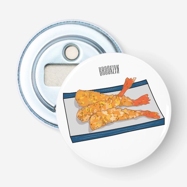 Skrimp tempura-tecknad illustration flasköppnare (Framsidan)