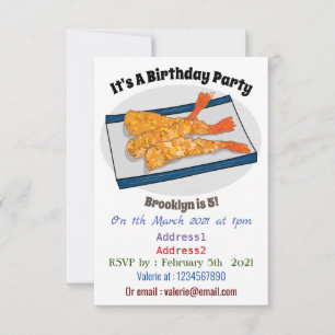 Skrimp tempura-tecknad illustration inbjudningar