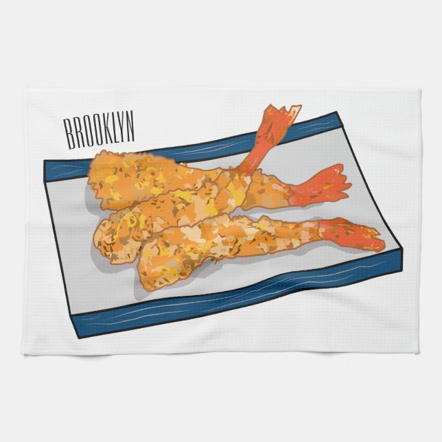 Skrimp tempura-tecknad illustration kökshandduk (Horisontell)