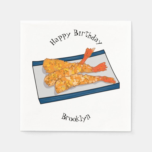 Skrimp tempura-tecknad illustration pappersservett (Framsidan)