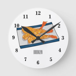 Skrimp tempura-tecknad illustration rund klocka