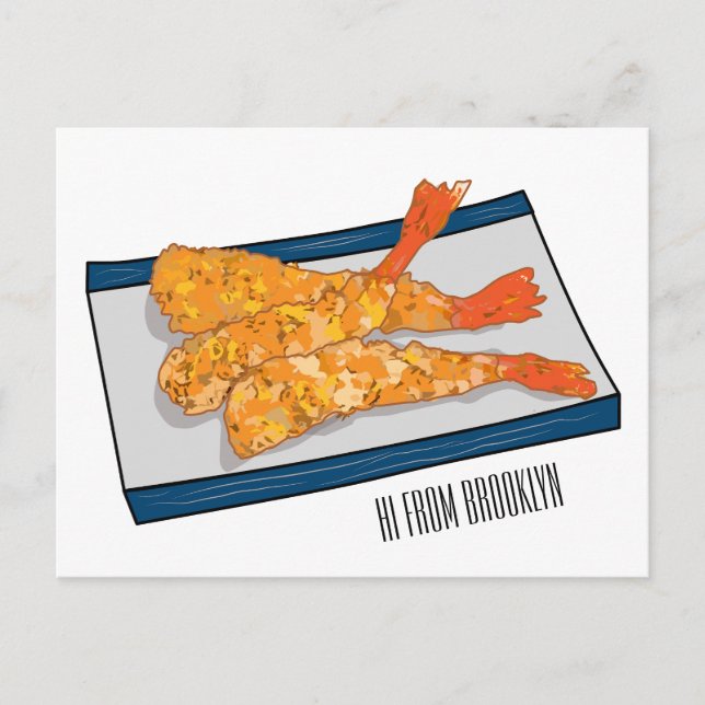 Skrimp tempura-tecknad illustration vykort (Framsida)