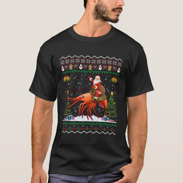 Skrimp Ugly Santa Riding Shrimp T Shirt (Framsida)