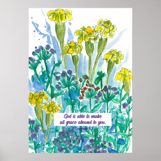 Skript 2 Corinthians 9:8 Flowers Religiösa Poster (Framsidan)