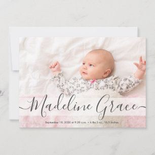 Skript Baby Namn Anpassningsbar Photo Birth-meddel Meddelande