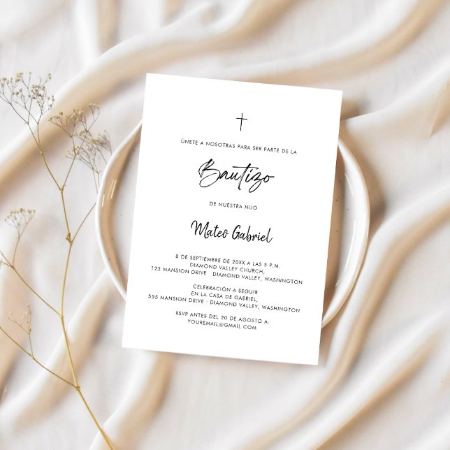 Skript Bautizo Modern Minimalist Spansk baptism Inbjudningar (Skapare uppladdad)
