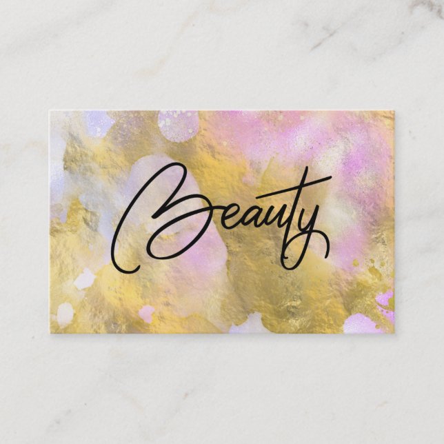 *~* Skript BEAUTY Gold Foil Rainbow, Affärskort Visitkort (Framsida)