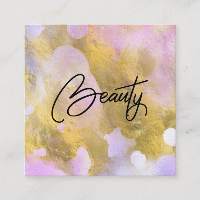 *~* Skript BEAUTY Rainbow Gold Foil-Affärskort Fyrkantigt Visitkort (Framsida)