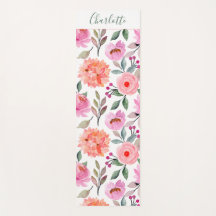 Skript Blommönster Lax Rosa Yoga Matta