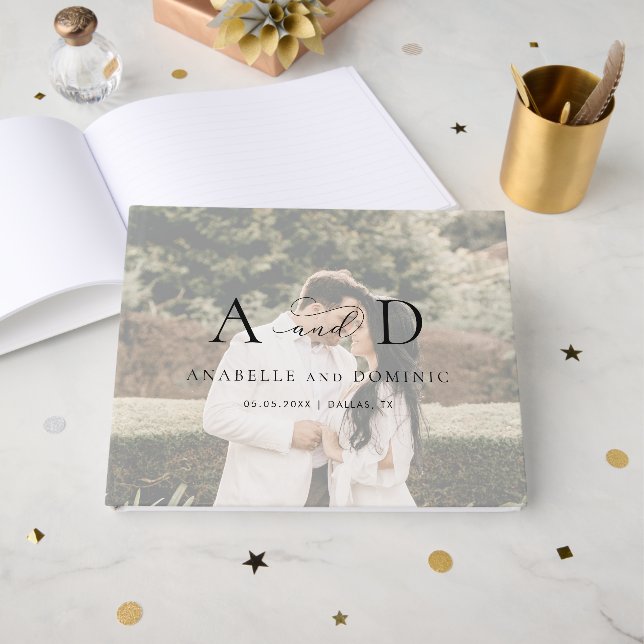 Skript Bröllop för tonad fotomonogram Elegant Gästböcker (Framsida Öppen)