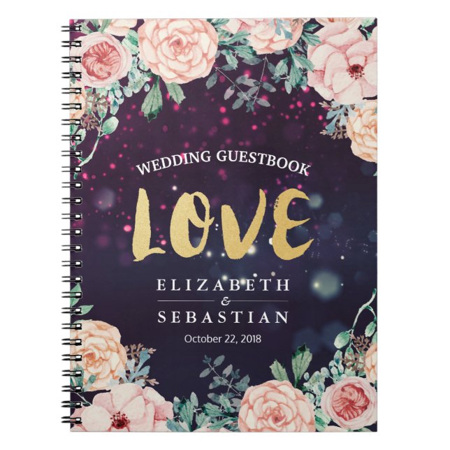 Skript bröllop Guestbook Modern Blommigt Lila Guld Anteckningsbok (Framsidan)
