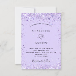 Skript bröllop violet lavender glitter inbjudningar