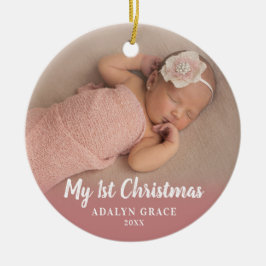 Skript Calligrapy Baby första julfoto Julgransprydnad Keramik