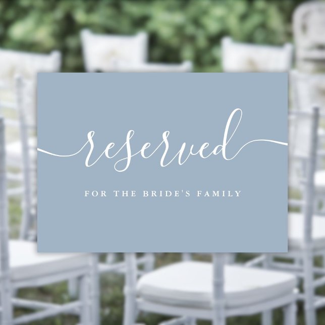 Skript Dusty Blue Bröllop Reserverad Stols Skylt (Script Dusty Blue Wedding Reserved Chair Sign)