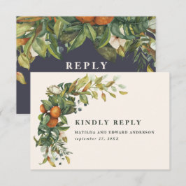 Skript elegant bröllop citrus botanical modern OSA kort