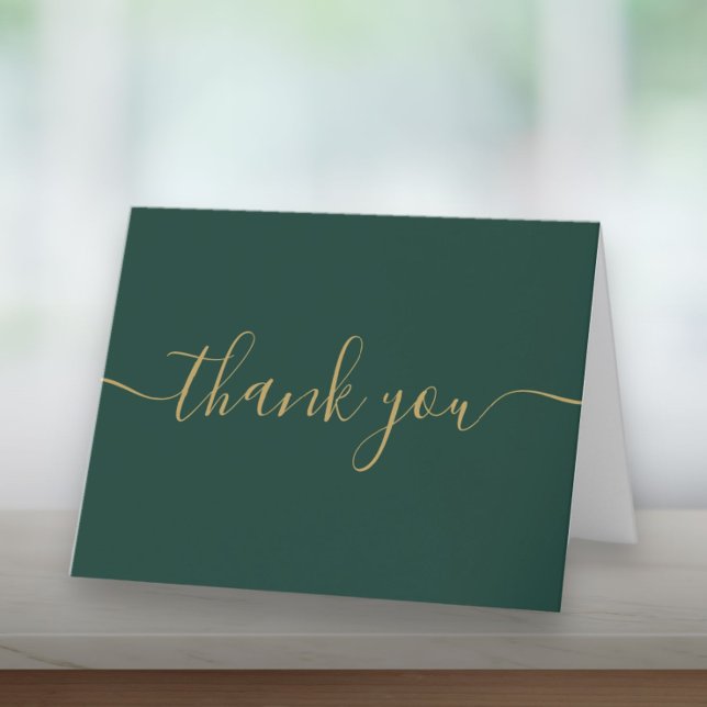 Skript Enkel Modern Elegant Smaragd Och Guld Tack Kort (Script Simple Modern Elegant Emerald And Gold Thank You Card)