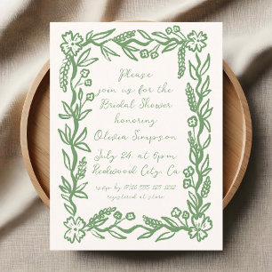 Skript Floral Botanical Sage Bridal Shower Vykort