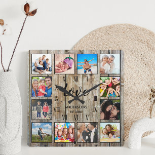 Skript för anpassningsbar Family Photo Rustic Farm Fyrkantig Klocka