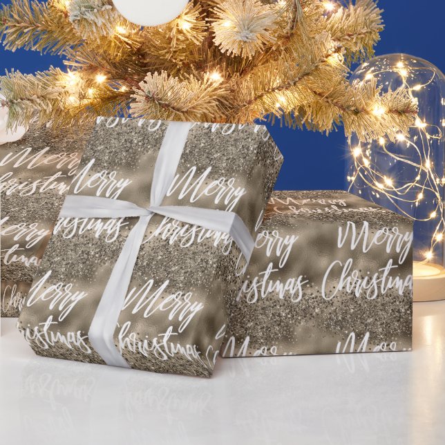 Skript för antik guldfärg Glitter God jul Presentpapper (Helgdagar)