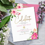 Skript för bat mitzvah Rosa Watercolor Blommigt Gu Tilläggskort<br><div class="desc">Var stolt, gladd och visa den här milstolpen av din favoritBat mitzvah! Inkludera den här moderna, sparsamma infogningen av personlig för ytterligare information till evenemanget. En vattenfärg för chic, bedövning, rosa och persikofärgad blommigt med faux guld-folie, typografi och modern dammig ro och grått sans serif-text täcker över en vit bakgrund....</div>
