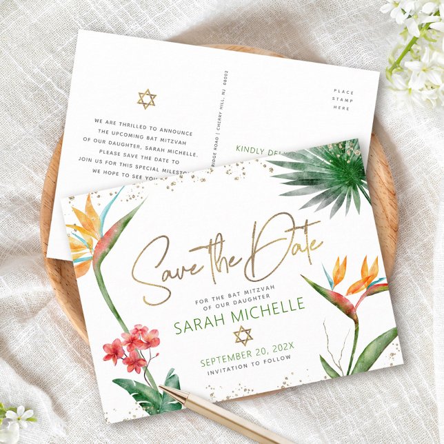 Skript för bat mitzvah Spara - Tropical Blommigt G Inbjudan Vykort (Skapare uppladdad)