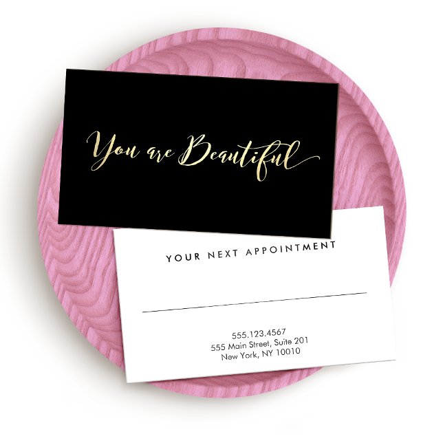 Skript för Black Hair Salon Möte Reminder Guld Tidsbeställning Kort (Skapare uppladdad)