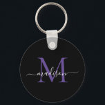Skript för Black Lila Violet Monogram Namn Elegant Nyckelring<br><div class="desc">Simple Black Lila Violet Monogram Elegant Modern skriptnyckelkedja</div>