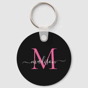 Skript för Black Magenta Rosa Monogram Namn Elegan Nyckelring