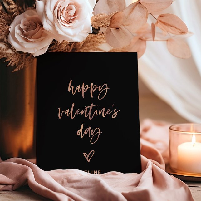 Skript för Black och Faux Ro Guld | Heart Valentin Julkort (An elegant black Valentine's Day card with casual faux rose gold script and a heart)