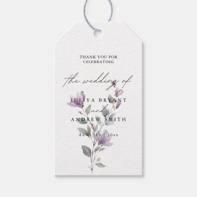 Skript för blommigt av elegant vattenfärg, snyggt  presentetikett (Framsidan)