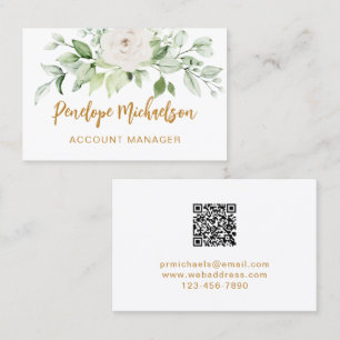 Skript för blommigt och Grey Guld med QR-kodvit Visitkort