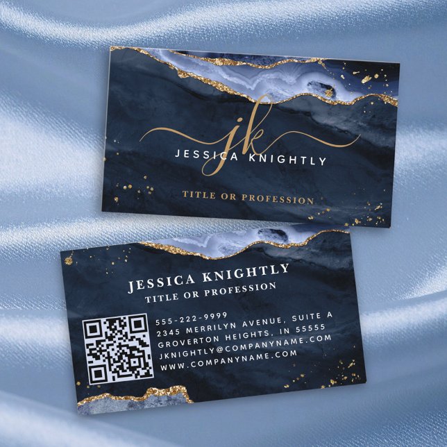 Skript för Blue Agate Geode Monogram Guld Visitkort (Skapare uppladdad)