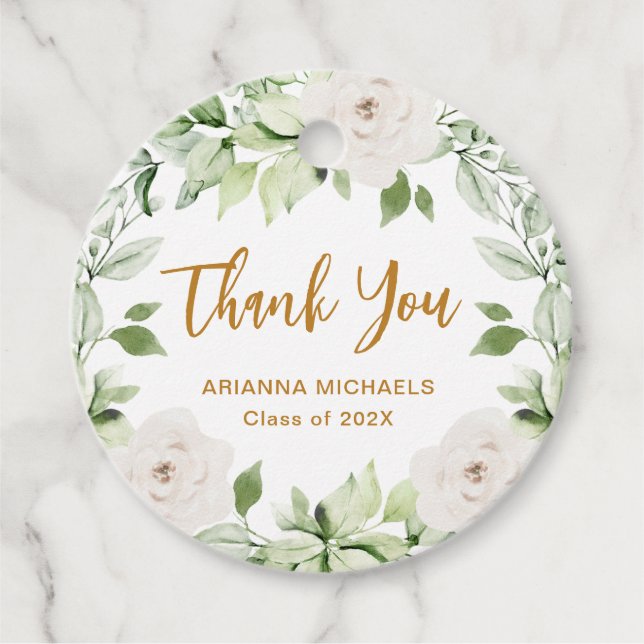 Skript för botaniskt Blommigt Studenten Tack Gåvor Etiketter (Framsida)