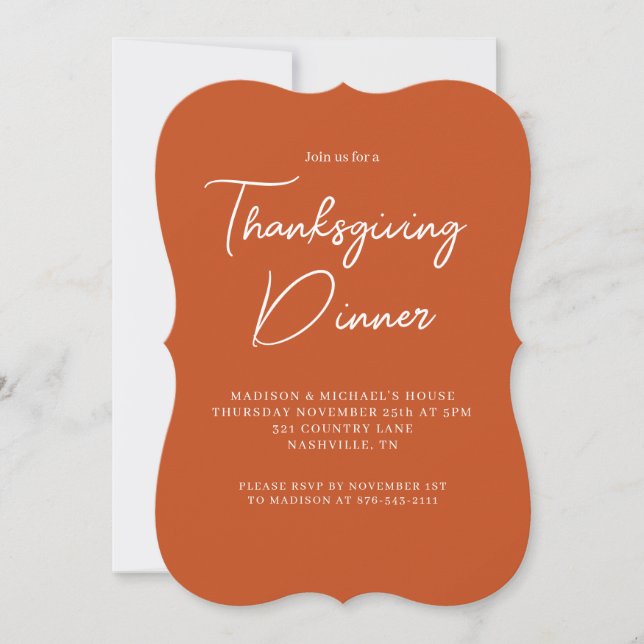 Skript för bränd Orange i modern Thanksgiving Inbjudningar (Framsida)