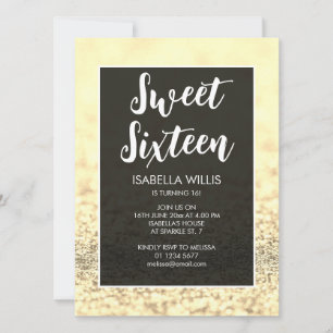 Skript för Bright guld sparkles bling Sweet 16 ele Inbjudningar
