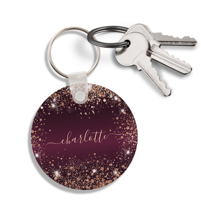 Skript för Burgundy ro guld glitter namn Nyckelring (Skapare uppladdad)