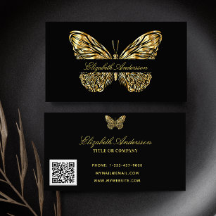 Skript för Butterfly Black guld QR-elegant Visitkort