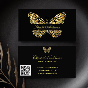 Skript för Butterfly Black guld QR-elegant Visitkort