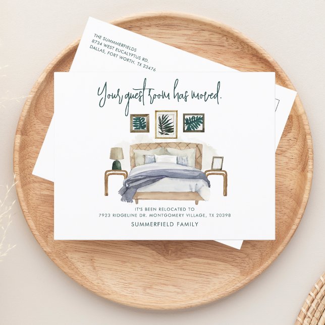 Skript för Chic av vi har flyttat Flytta Meddelande Vykort (We Have Moved Moving Announcement Boho Card)