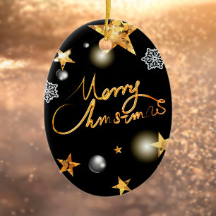 Skript för coola Metallic Guld Black Stars God jul Julgransprydnad Keramik