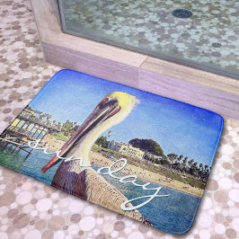 Skript för Cute Beach Pelican Bird Photo Sol Day Badrumsmatta