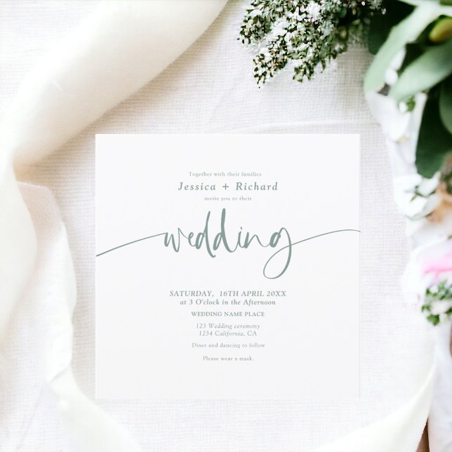 Skript för den moderna eleganten enkel sage grönt  inbjudningar (Modern elegant simple sage green wedding script invitation)