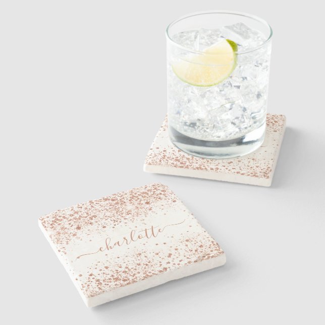 Skript för det vita namnen ro guld glitter stenunderlägg (Sidan)