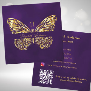 Skript för elegant av Butterfly lila guld QR-kod Fyrkantigt Visitkort