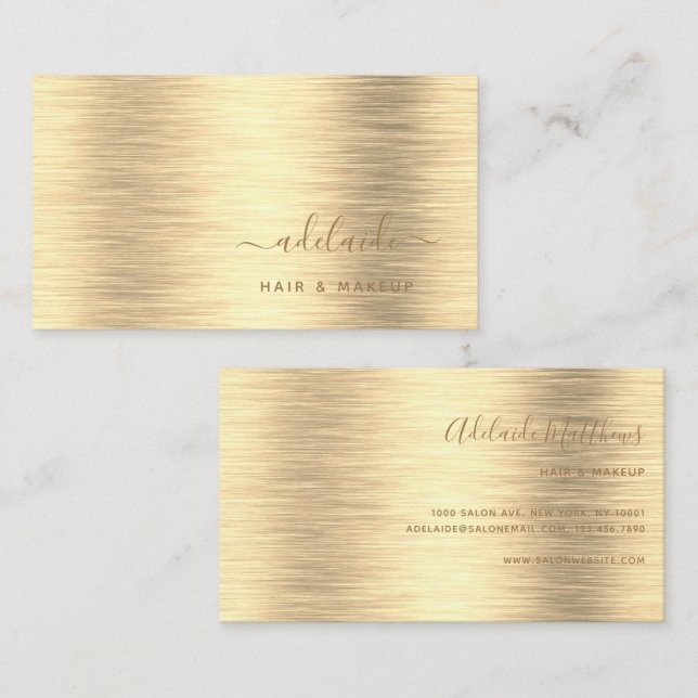 Skript för elegant Guld Brushed Metallic Monogram  Visitkort (Fram/baksida)