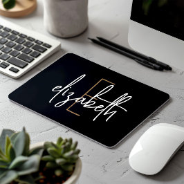 Skript för elegant Monogram Black Guld Musmatta