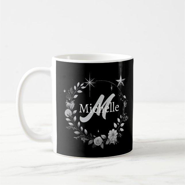 Skript för elegant Monogram Black Silver Kaffemugg (Vänster)