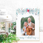 Skript för Eleganten Winter Forest Foliage Arch Ph Helgkort<br><div class="desc">Ett enkelt och elegant julklapp med ditt foto och personlig hälsning. God jul är skrivet i elegantens skripttypografi på framsidan och du kan anpassa meddelandet inuti. Fotografimallen visningar bild i en bågform,  ramad med vattenfärgspuntisen och vintern bladform i nyanser av grått- och tidvattengrönt.</div>